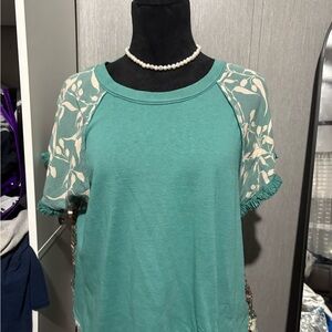 Teal Floral Sleeve Women's Top